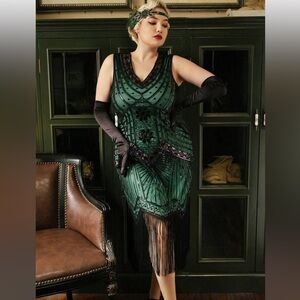 Gatsby 1920’s Emerald Green Sequins Flapper Dress Sz 3X